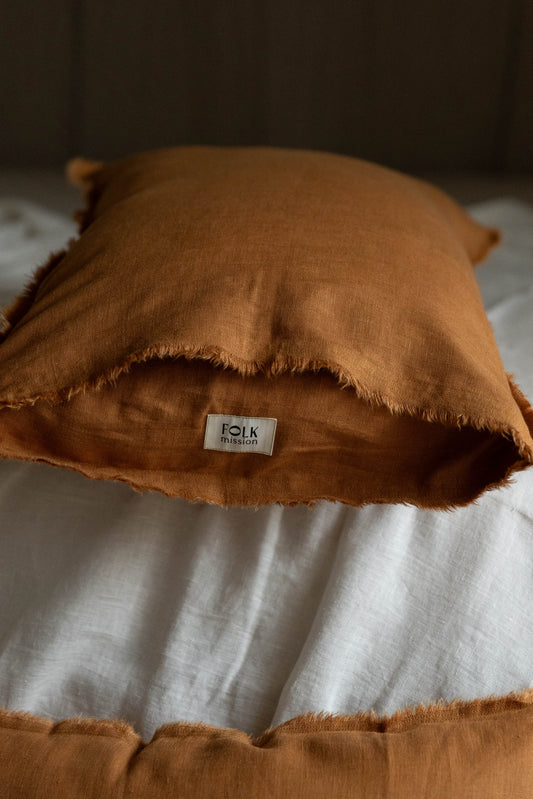 Washed Linen Pillowcase with Fringe Edges