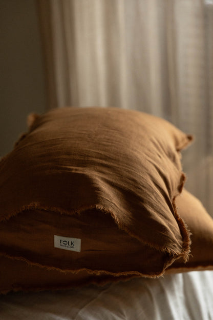 Washed Linen Pillowcase with Fringe Edges