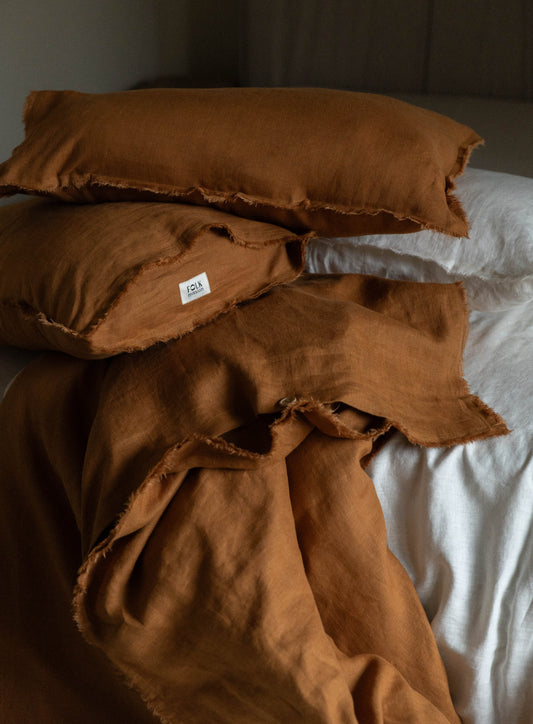 Washed Linen Pillowcase with Fringe Edges
