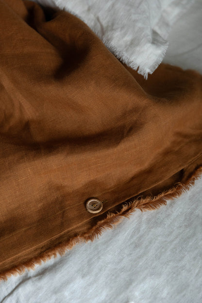 Washed Linen Pillowcase with Fringe Edges